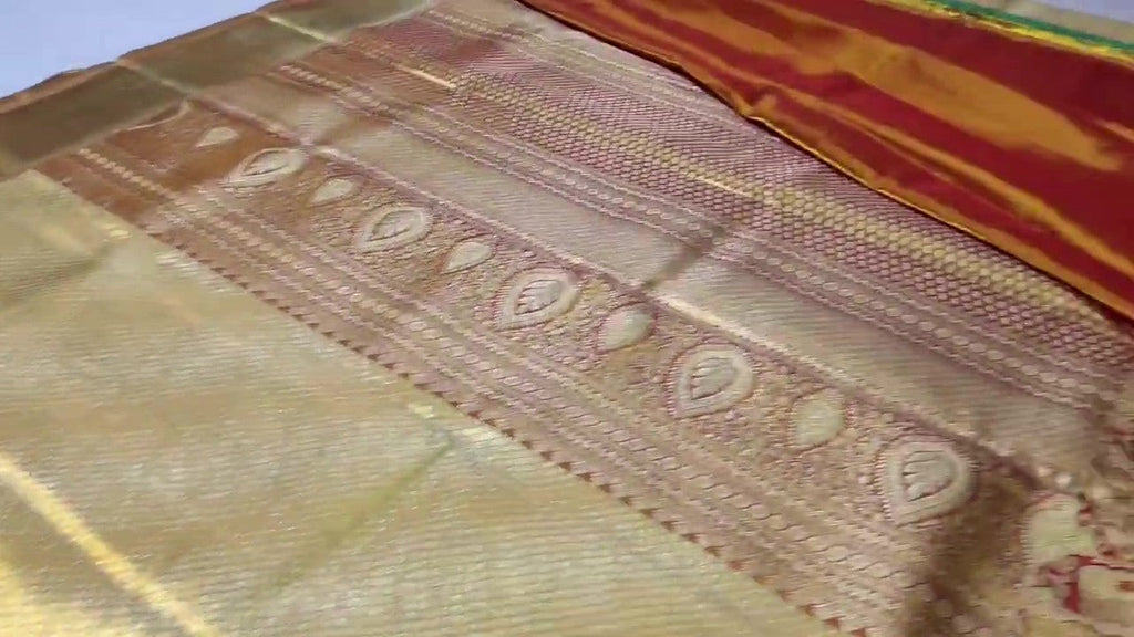 Gold Kanchipuram Handloom Tissue 1G Gold Brocade Silk Saree