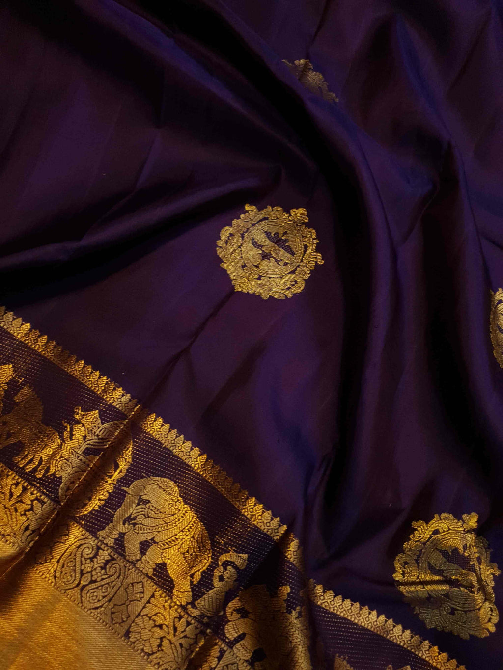 Indigo Kanchipuram Handloom 2G Gold Pattu Silk Saree