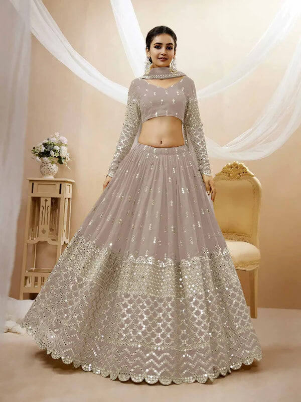 Grey Georgette Lehenga with Sequins & Zari Embroidery