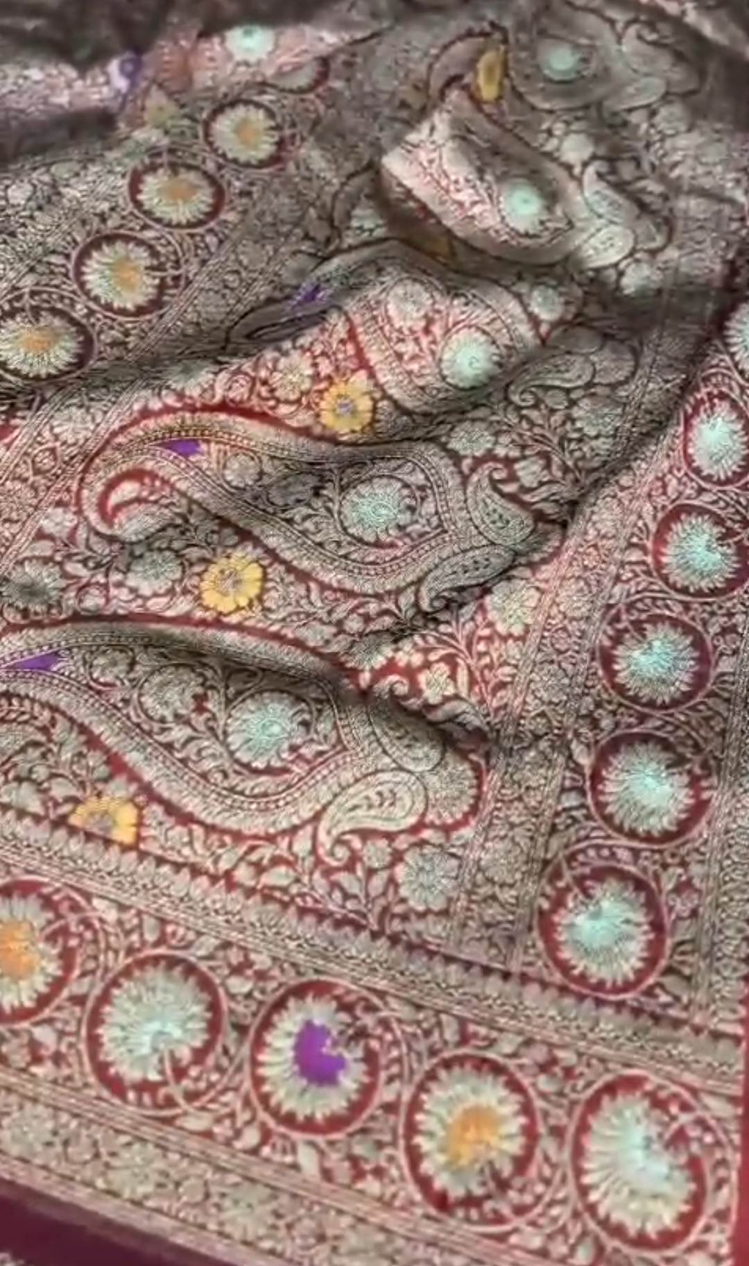 Maroon Banarasi Handloom Katan Silk Meenakari Saree