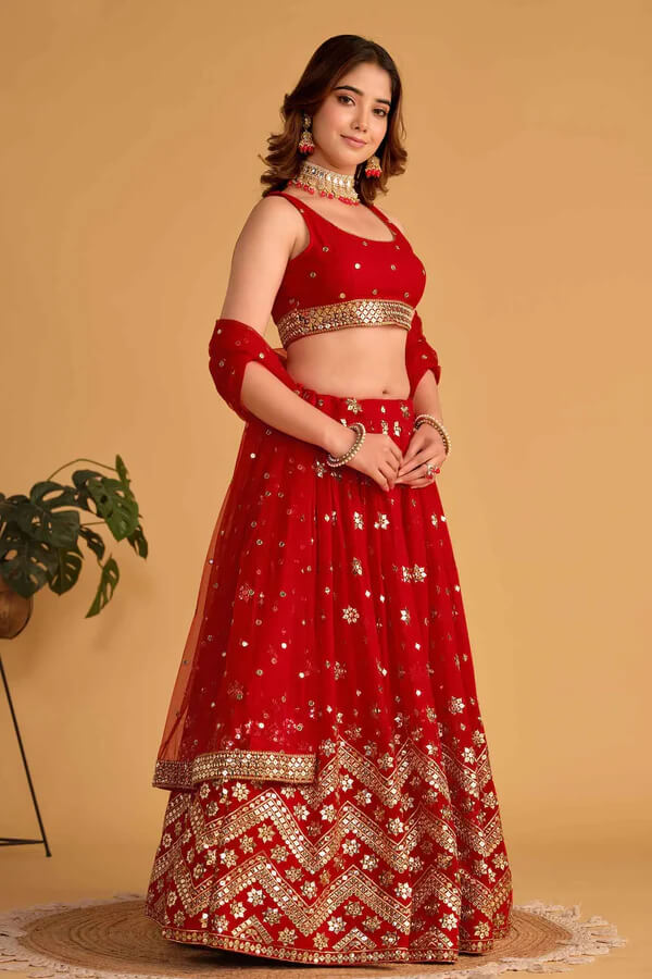 Designer Red Lehenga Choli with Embroidery