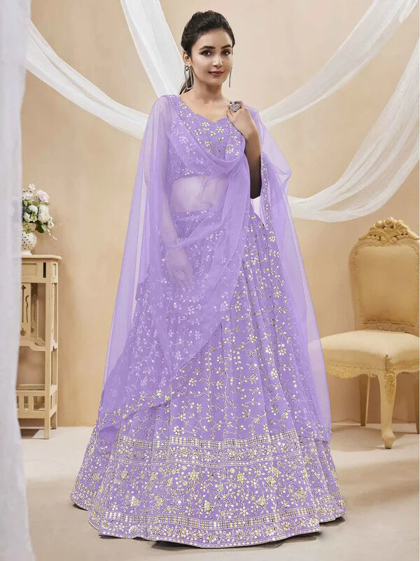 Lavender Georgette Lehenga with Sequins & Zari Work