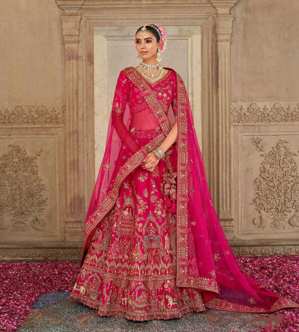 Modern Pink Bridal Lehenga with Khatli Detailing