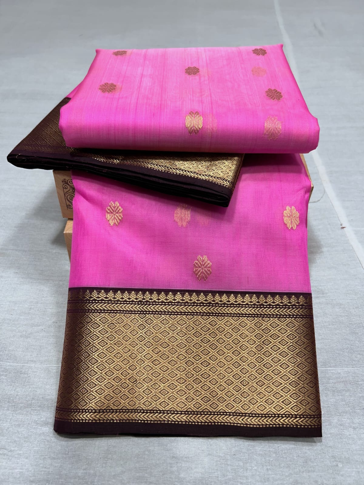 Hot Pink Chanderi Handloom Katan Silk Nakshi Saree
