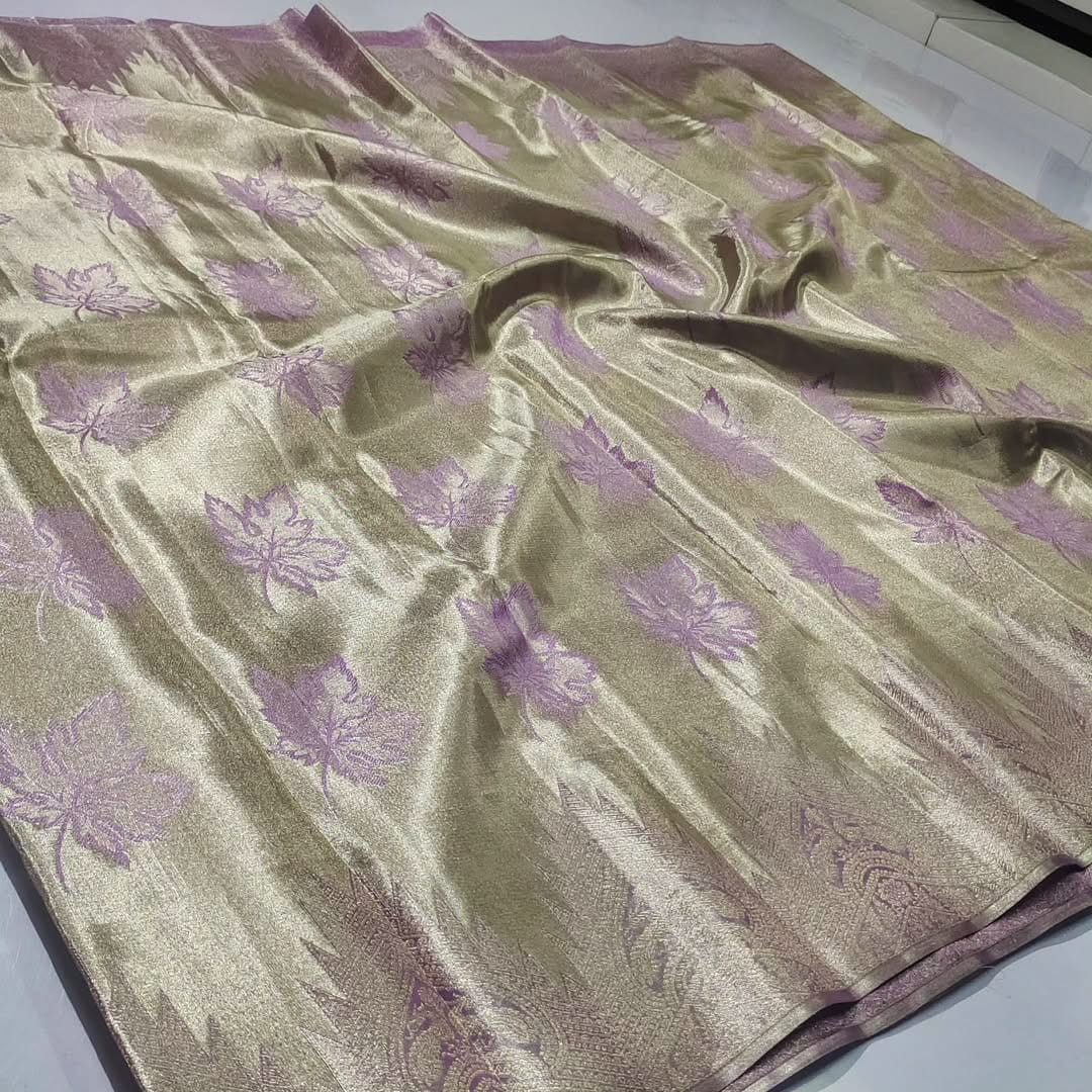 Ivory Kanchipuram Handloom Tissue Brocade Silk Saree