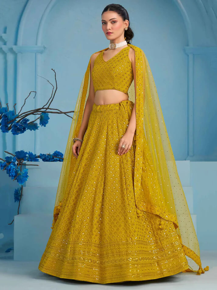 Yellow Lehenga with Sequins Work & Dupatta