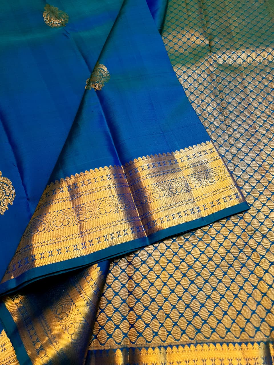Azure Blue Kanchipuram Handloom 1G Gold Pattu Silk Saree