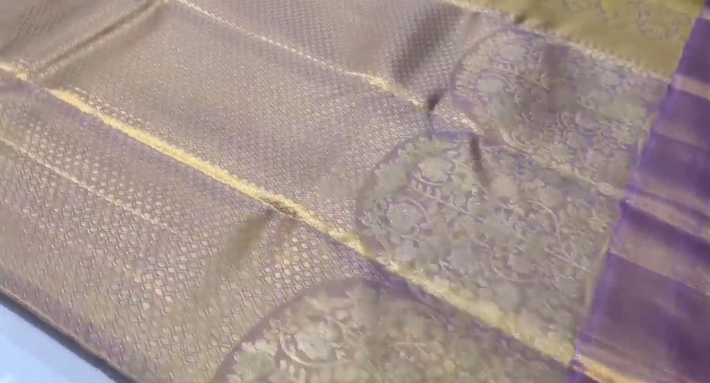 Lavender Kanchipuram Handloom Tissue Brocade Silk Saree