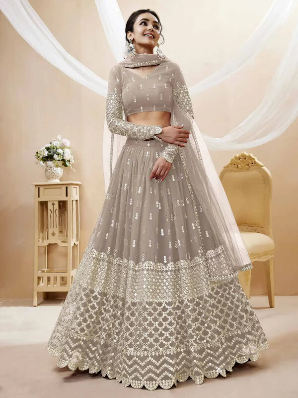 Grey Georgette Lehenga with Sequins & Zari Embroidery