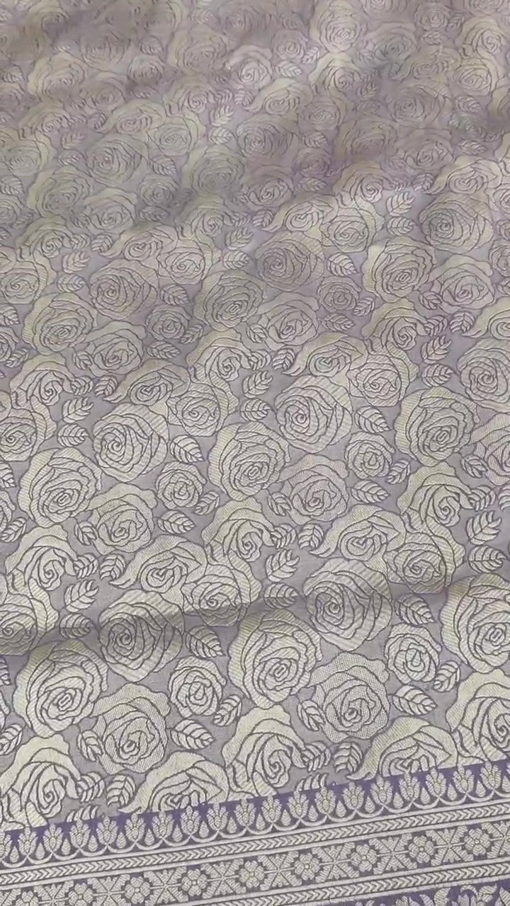 Lavender Banarasi Handloom Katan Silk Brocade Saree