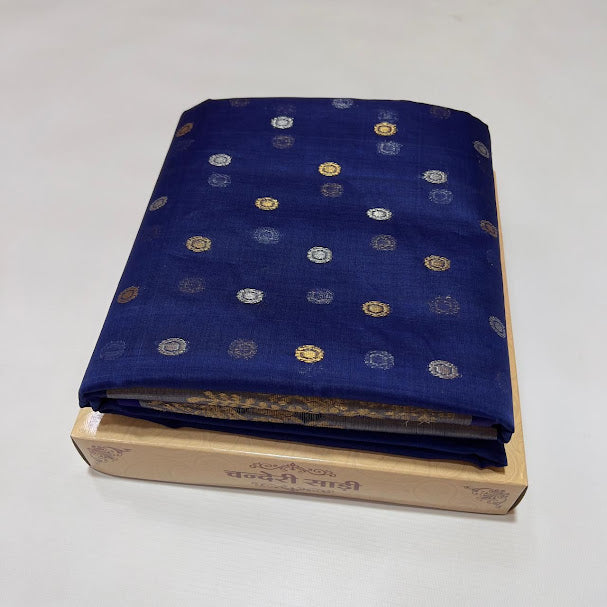 Midnight Blue Chanderi Handloom Katan Silk Meenakari Saree