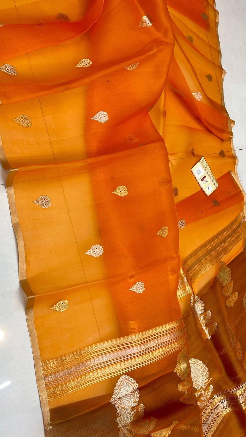 Turmeric Yellow Banarasi Handloom Kora Organza Silk Saree