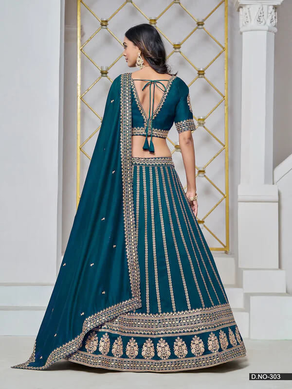 Dark Teal Art Silk Lehenga Choli with Thread & Sequins Work