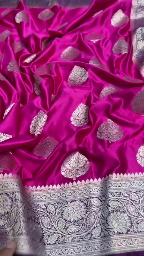 Hot Pink Banarasi Mashru Soft Silk Saree