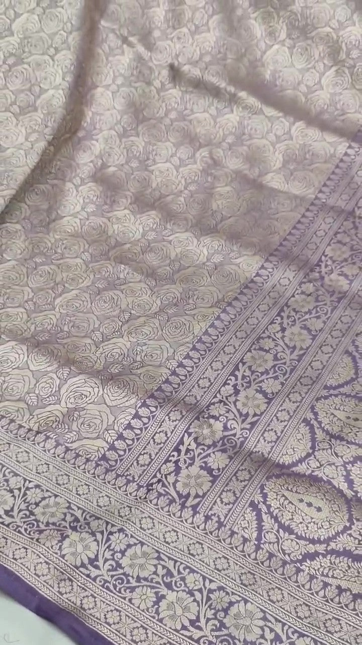 Lavender Banarasi Handloom Katan Silk Brocade Saree