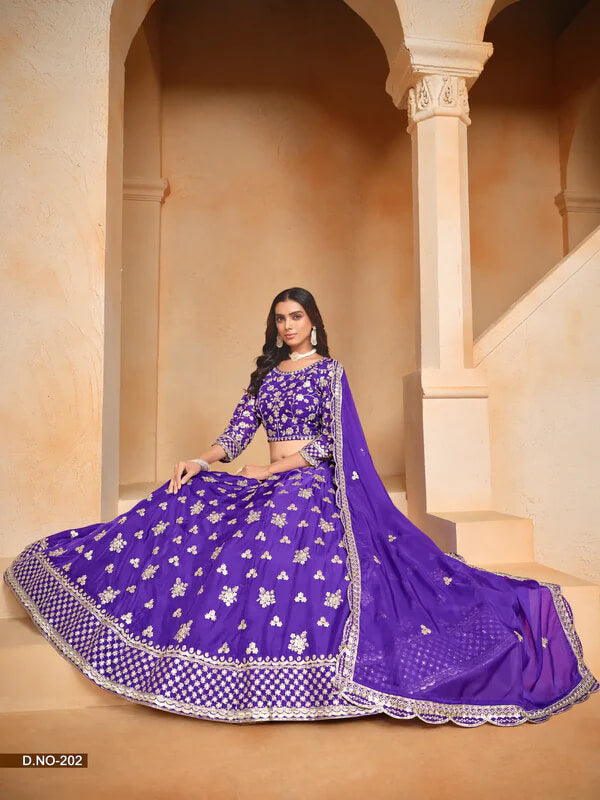 Purple Organza Lehenga Choli with Thread & Sequins Work