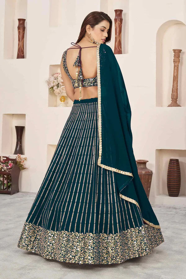 Green Vogue Georgette Lehenga with Zari & Sequins Work