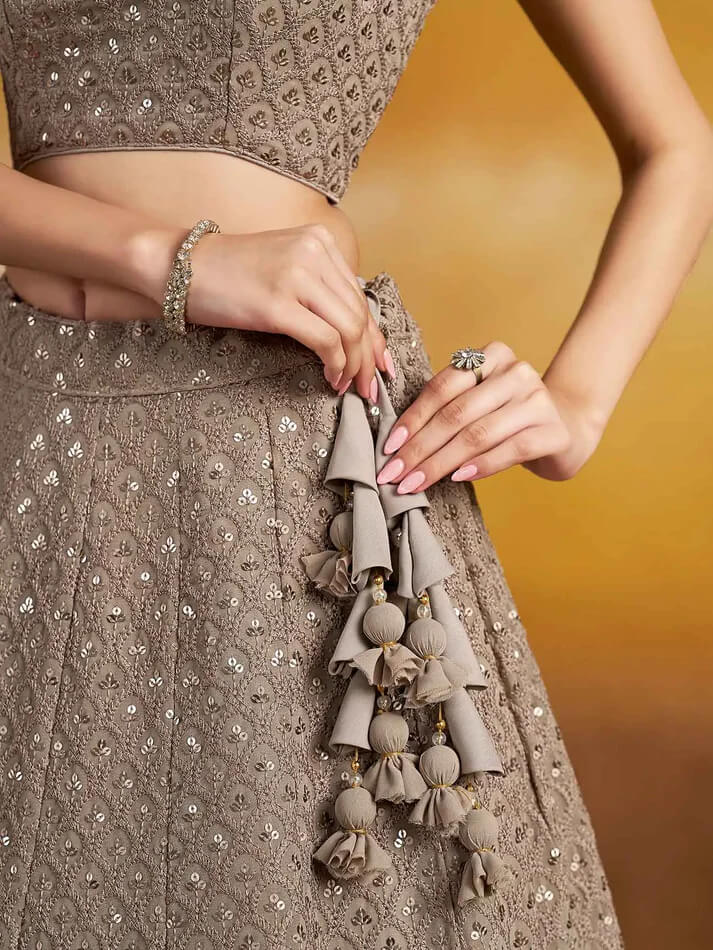 Designer Grey Lehenga with Sequins & Dupatta