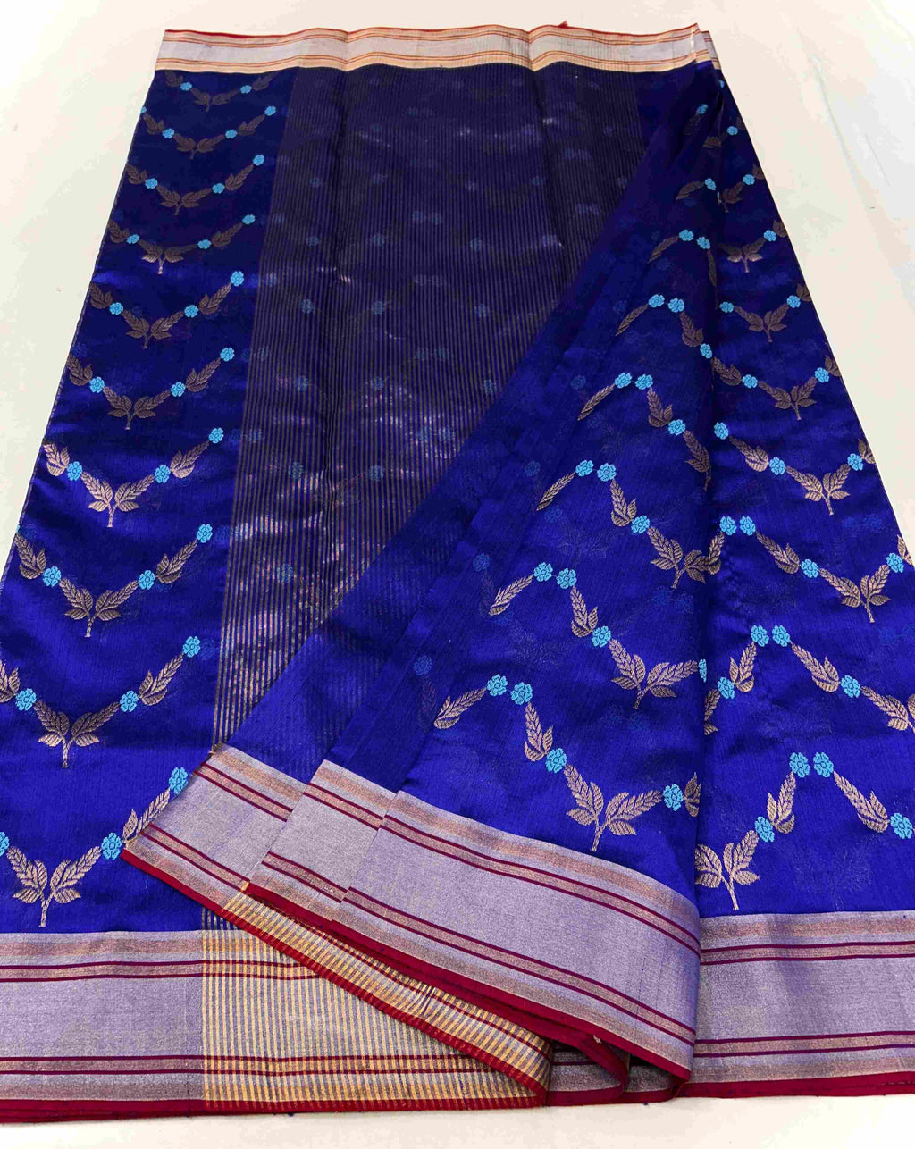 Azure Blue Chanderi Handloom Pattu Silk Meenakari Saree
