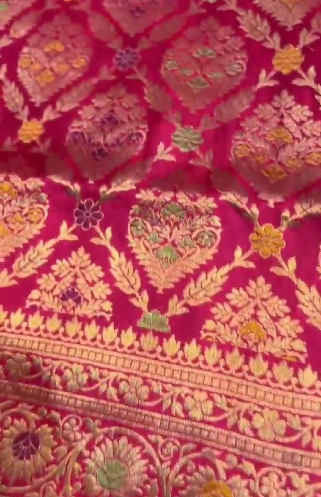 Hot Pink Banarasi Handloom Katan Silk Meenakari Saree