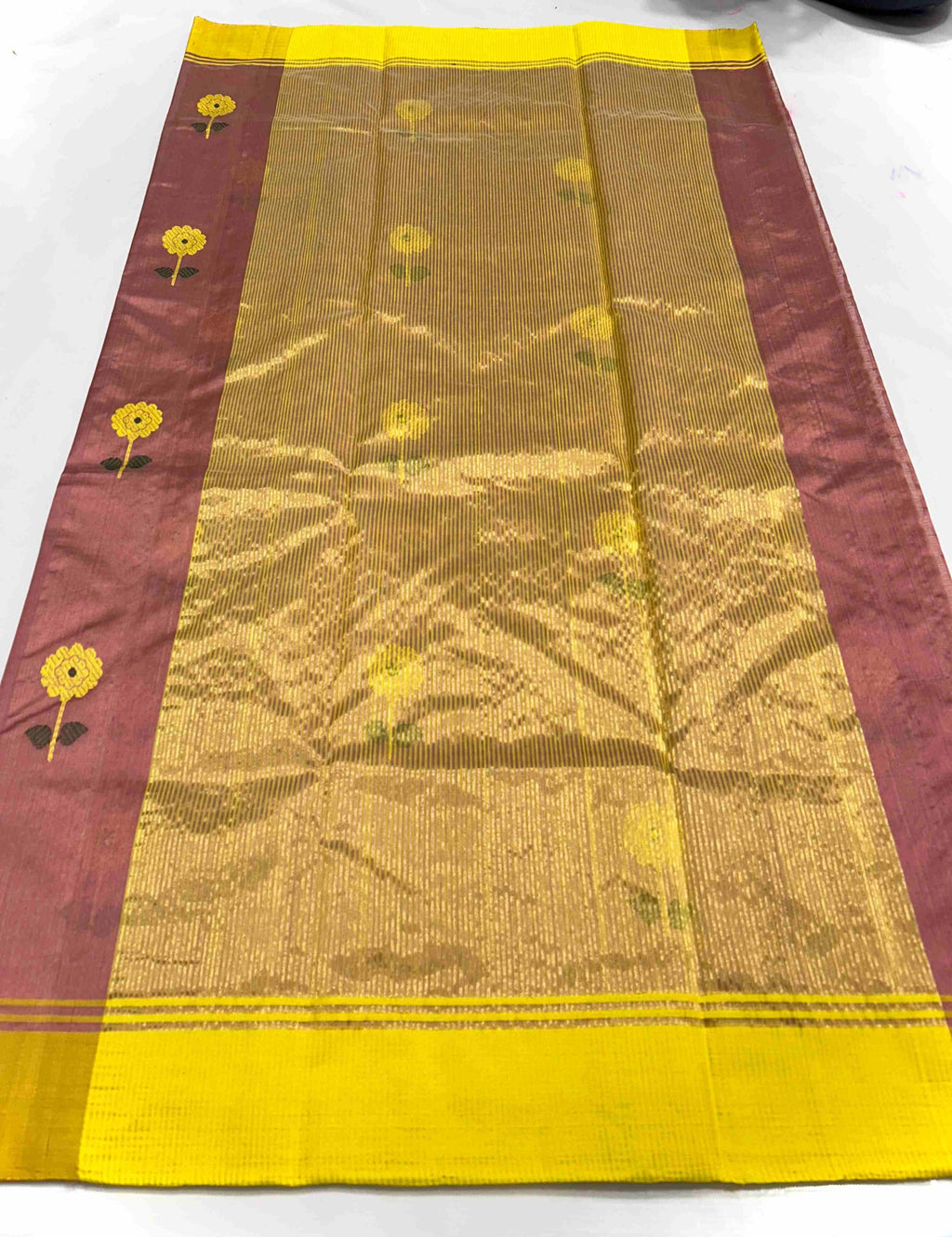 Rosy Brown Chanderi Handloom Pattu Silk Meenakari Saree
