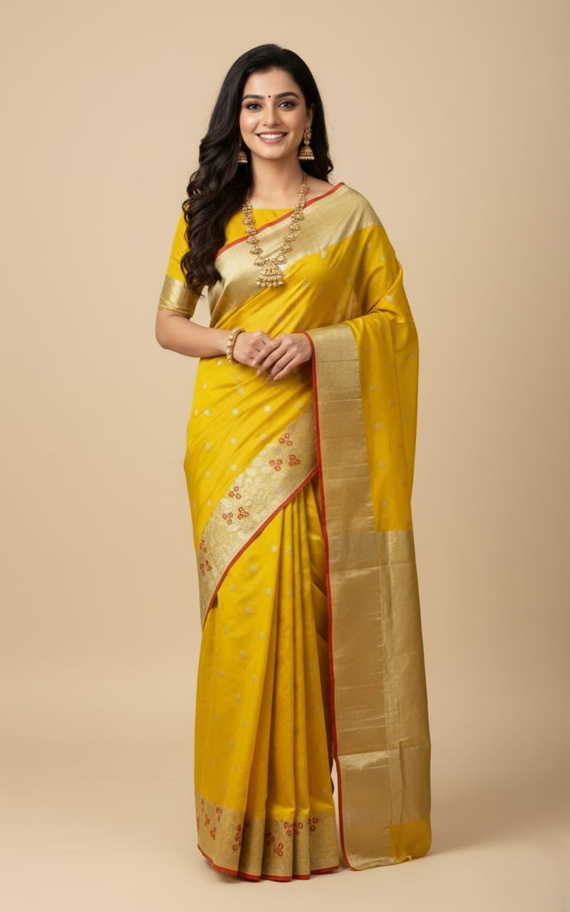 Gurkemeje Chanderi Handloom Pattu Silk Håndværk Saree