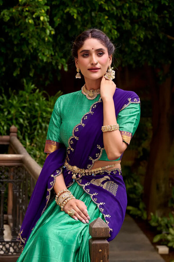Elegant Teal Green Polly Cotton Lehenga Choli with Zari Work