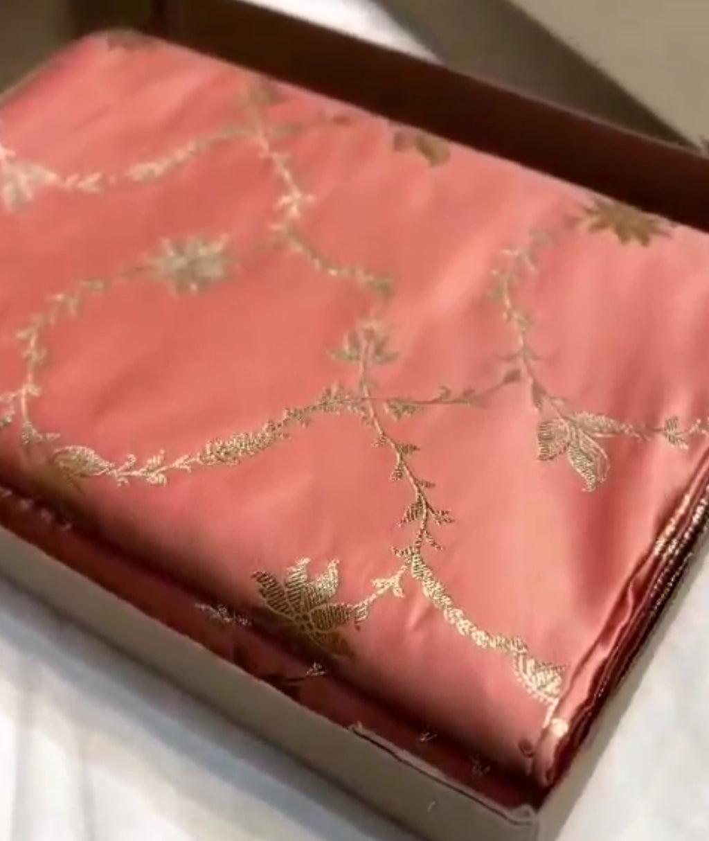 Peach Banarasi Satin Katan Silk Saree