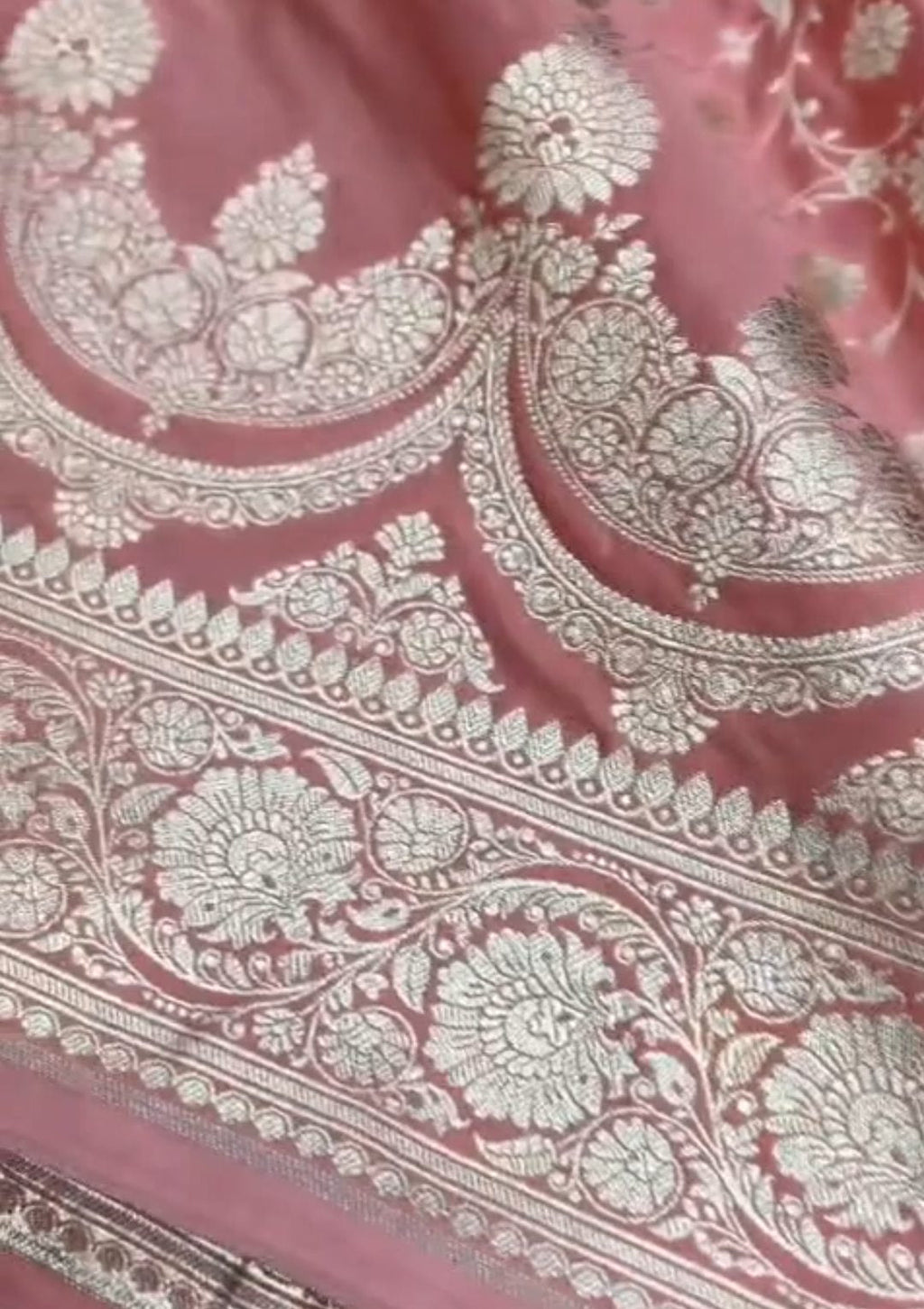 Peach Banarasi Mashru Soft Silk Jangla Saree