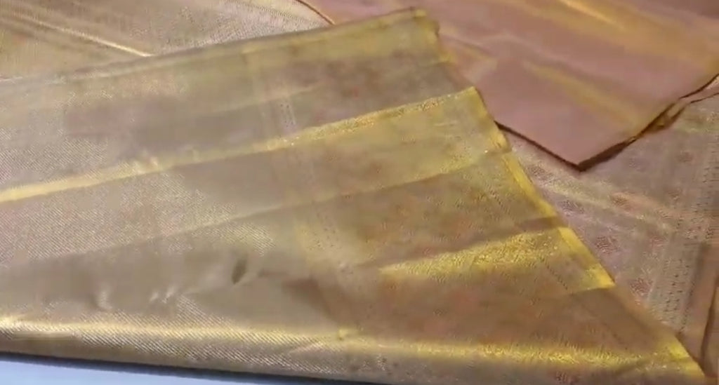 Beige Kanchipuram Handloom Tissue Brocade Silk Saree