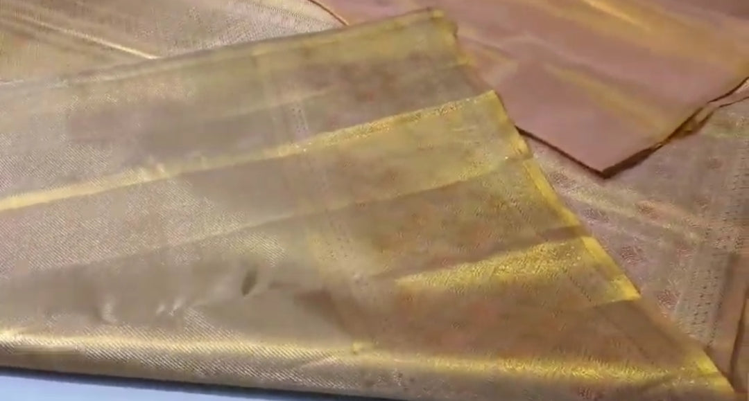 Beige Kanchipuram Handloom Tissue Brocade Silk Saree