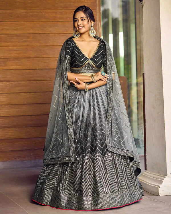 Black & Grey Lehenga Choli with Thread & Sequins Work