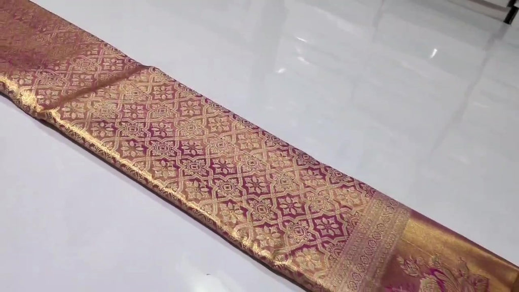 Hot Pink Kanchipuram Handloom Tissue Brocade Silk Saree