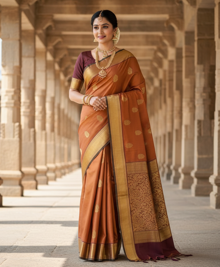 Copper Vintage Kanchipuram Handloom Pattu Silk Saree