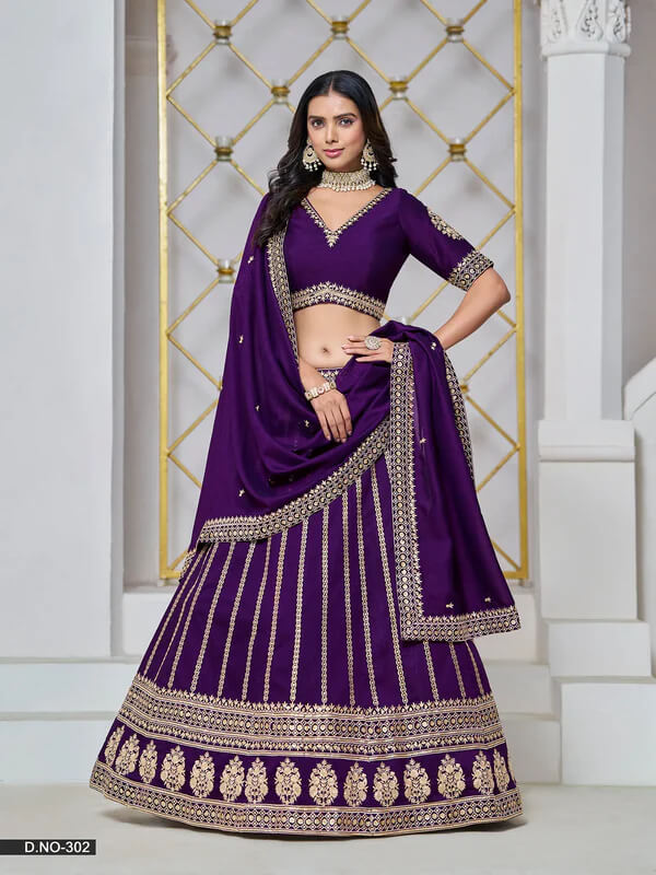 Dark Purple Art Silk Lehenga Choli with Thread & Sequins Work