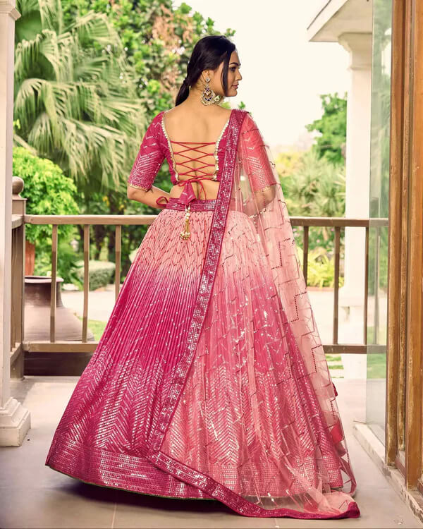 Peach & Pink Lehenga Choli with Thread & Sequins Work