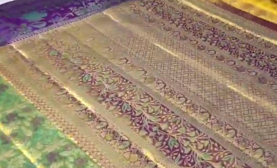 Green Kanchipuram Handloom Tissue Brocade 1G Gold Bridal Saree