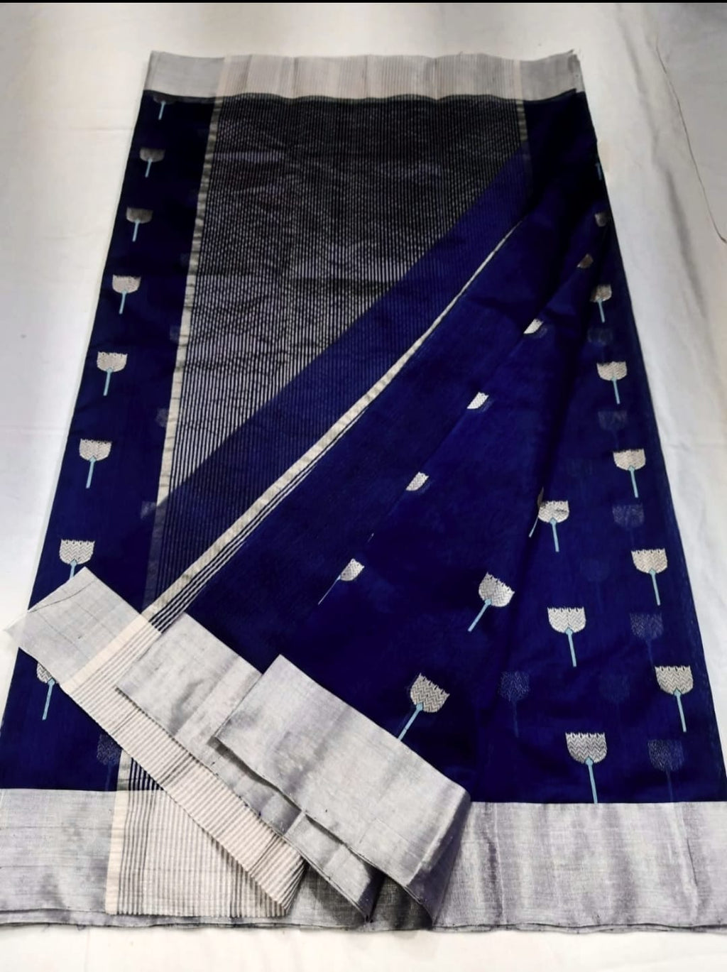 Midnight Blue Chanderi Håndvæv Pattu Silk Meenakari Saree