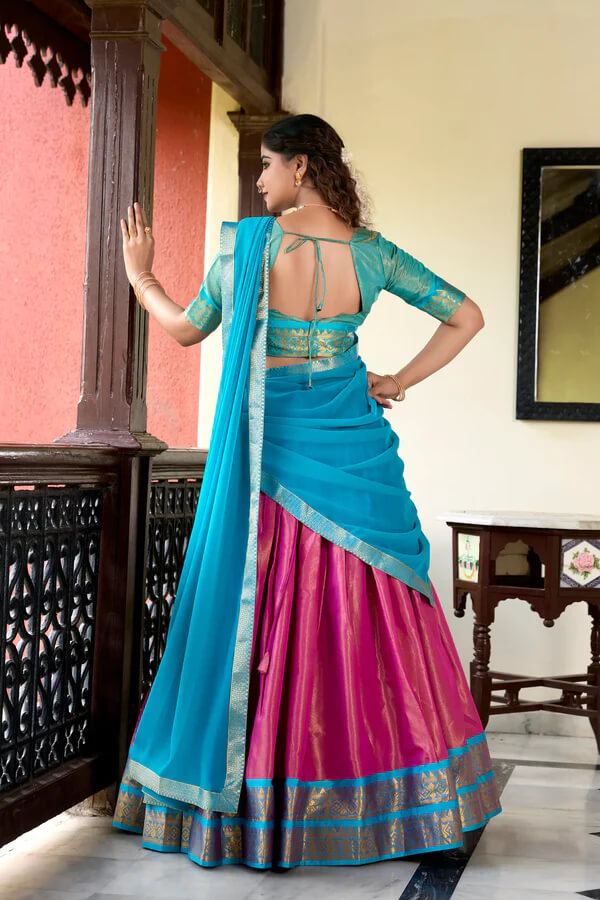 Pink Kanchipuram Zari Weaving Work Lehenga Choli