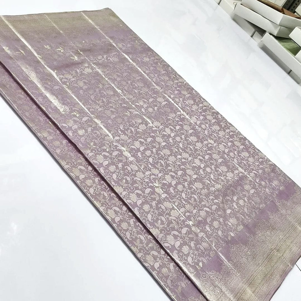 Lavender Kanchipuram Handloom Tissue Brocade Silk Saree
