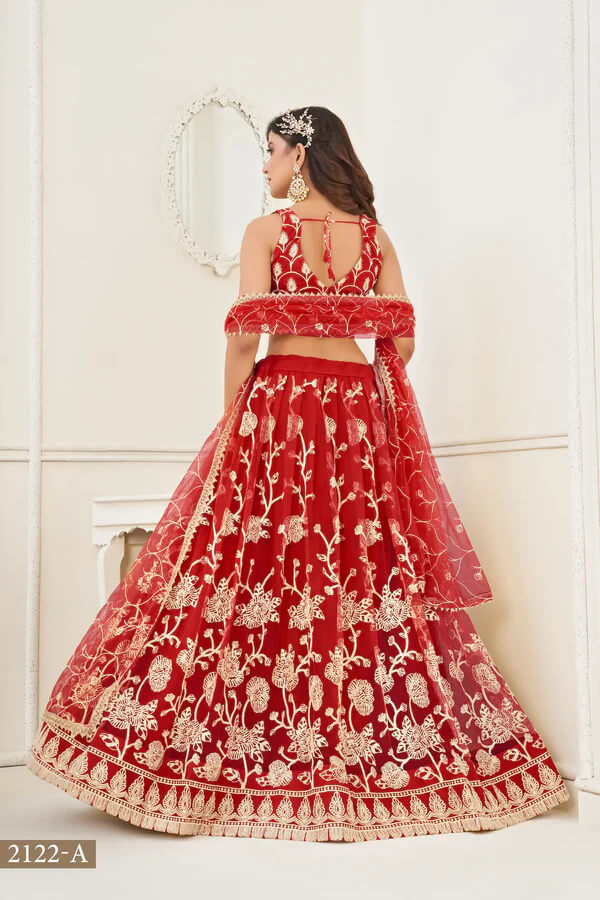 Red Designer Embroidered Lehenga Choli