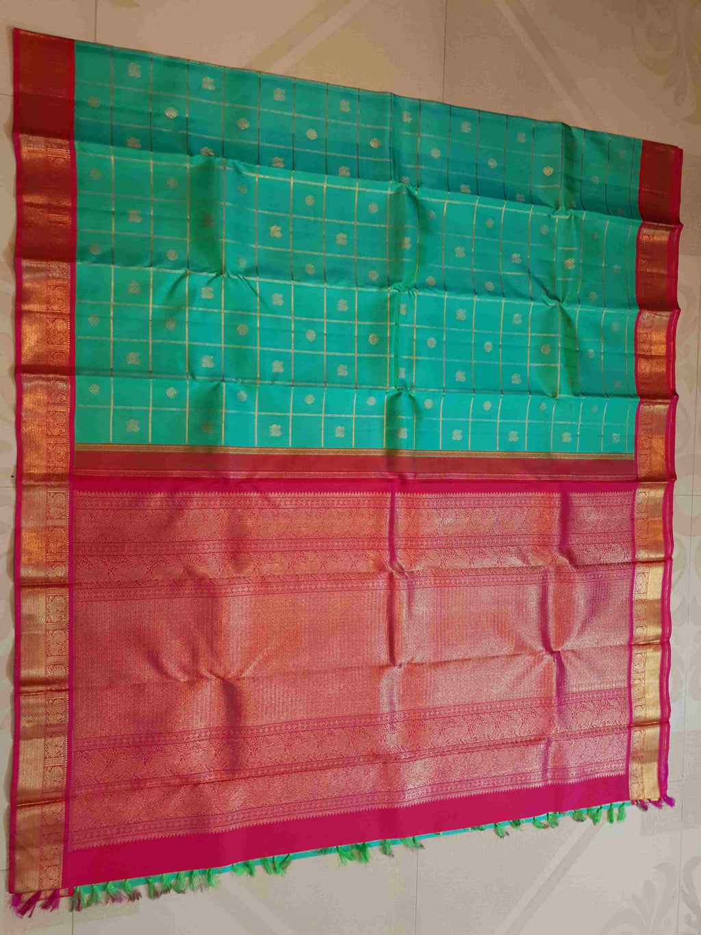 Sea Green Kanchipuram Handloom 4G Pure Gold Pattu Silk Saree