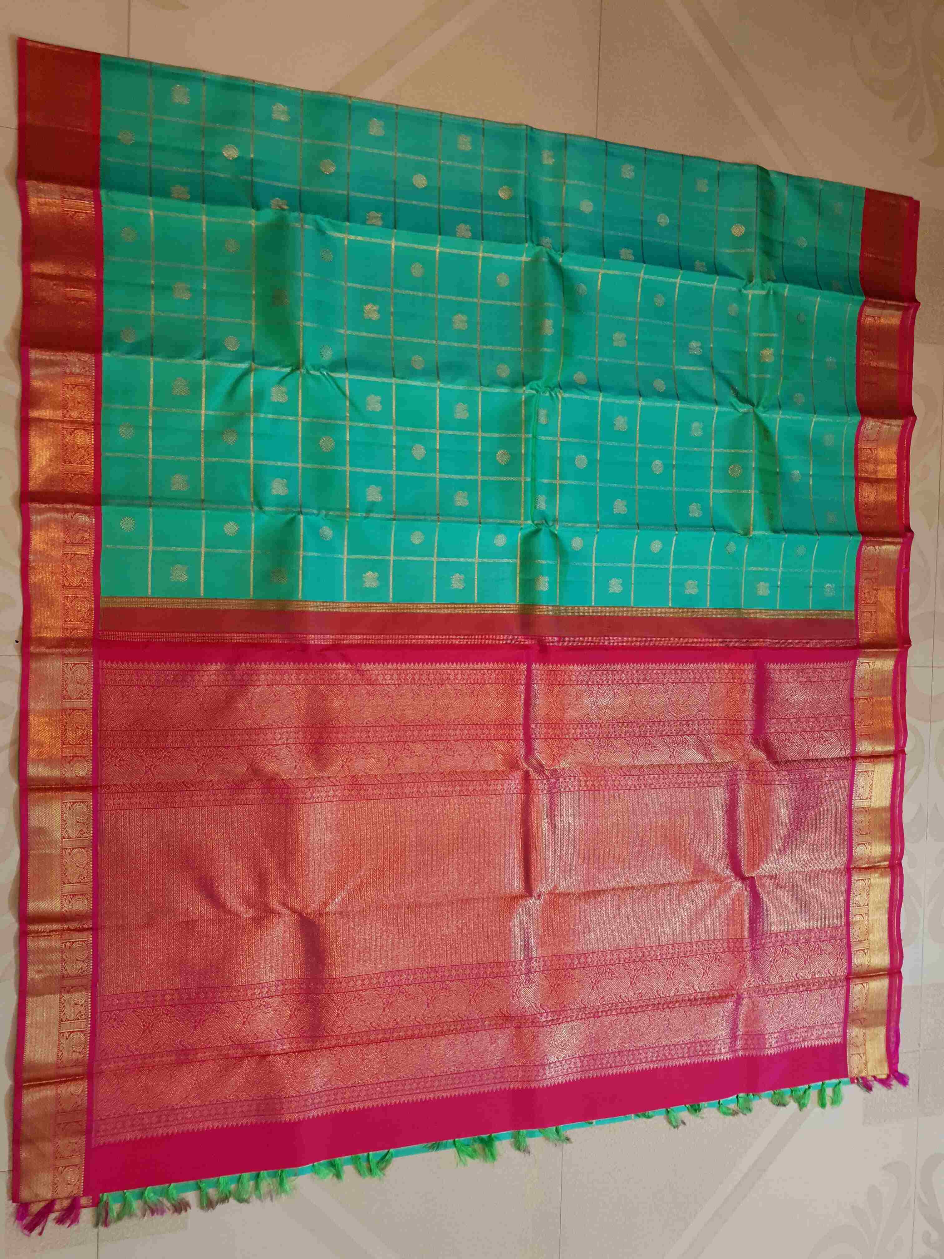 Sea Green Kanchipuram Handloom 4G Pure Gold Pattu Silk Saree