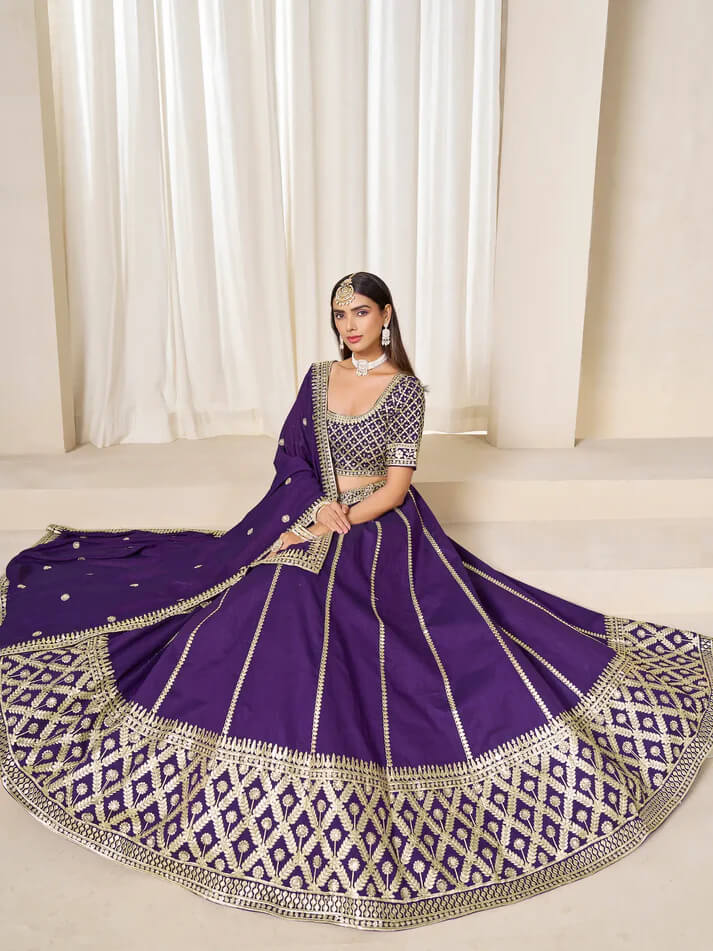 Purple Art Silk Embroidered Lehenga Choli