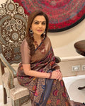 Dark Blue Banarasi Handloom Katan Silk Meenakari Saree