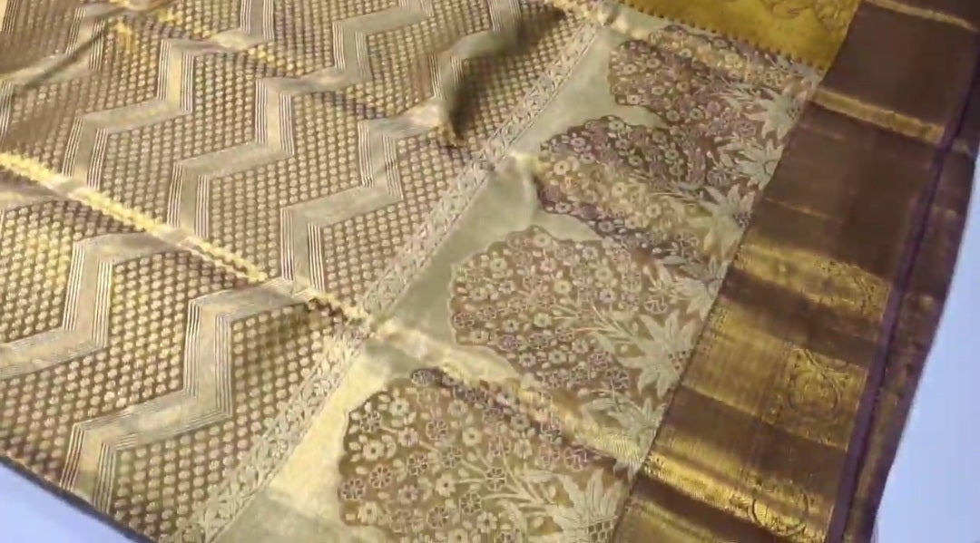Gold Kanchipuram Handloom Tissue Brocade Silk Saree