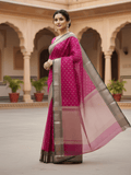 Onion Pink Chanderi Handloom Katan Silk Handwork Saree