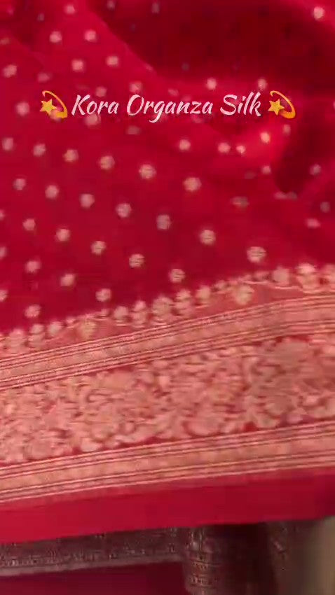 Red Banarasi Handloom Kora Organza Silk Saree
