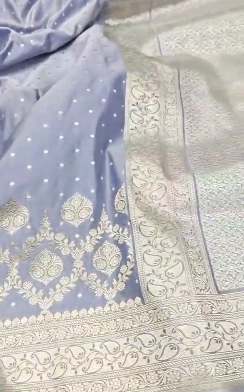 Powder Blue Banarasi Mashru Soft Silk Saree