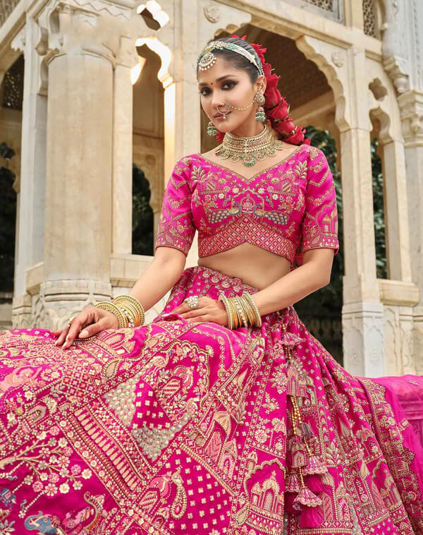 Modern Dark Pink Wedding Lehenga with Dual Dupattas
